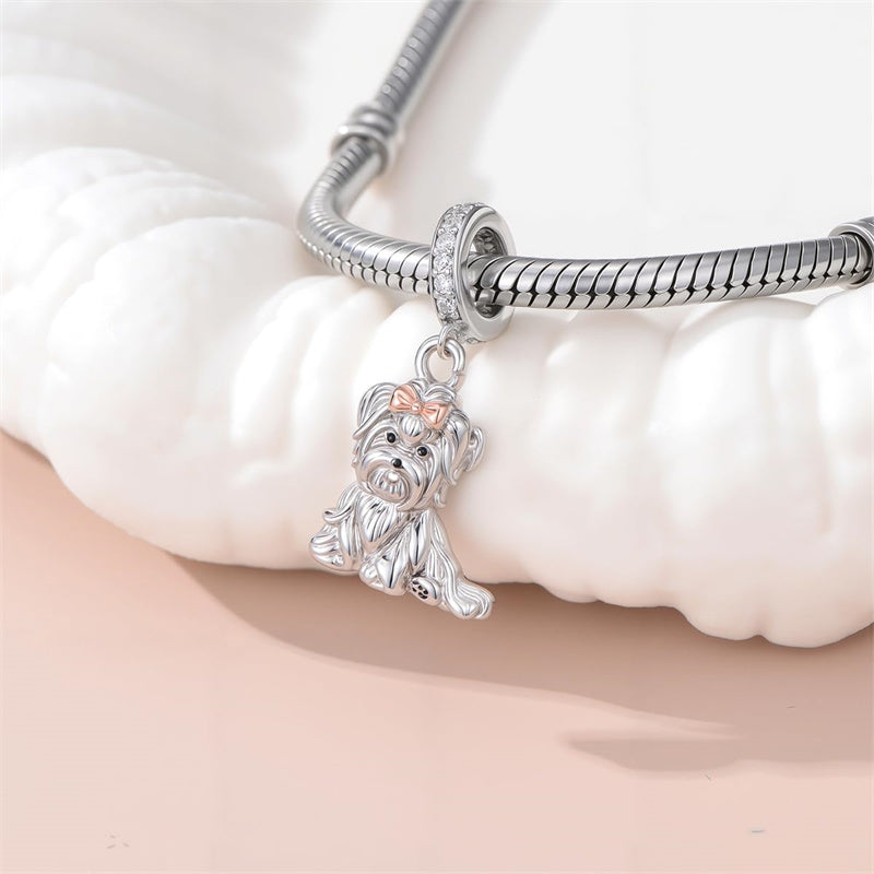 Sterling Silver Cubic Zirconia Yorkshire Boston Terrier Chihuahua Dachshund  Bead Charms
