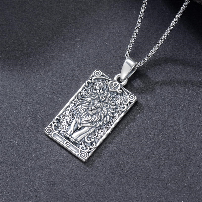 Sterling Silver Tarot Card 12 Zodiac Sign Pendant Necklace