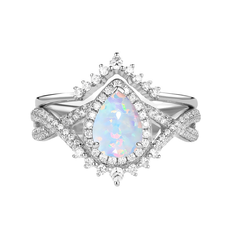 Sterling Silver 10K 14K 18K Gold  Pear Shaped Gemstone Engagement Rings Set