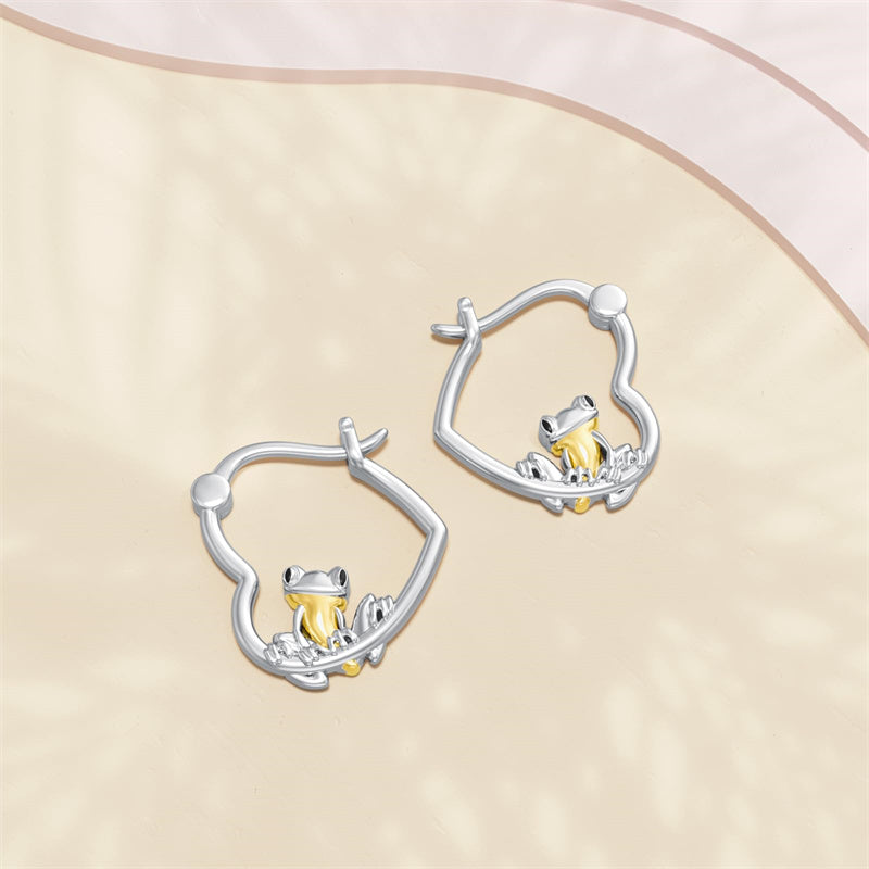 Sterling Silver Fox Frog Leopard Peacock Puppy Animal Hug Hoop Earrings