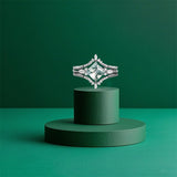 Sterling Silver 10K 14K 18K Gold  Personalized  Engraved Pear Kite Round Cut Moss Agate Engagement Ring Set