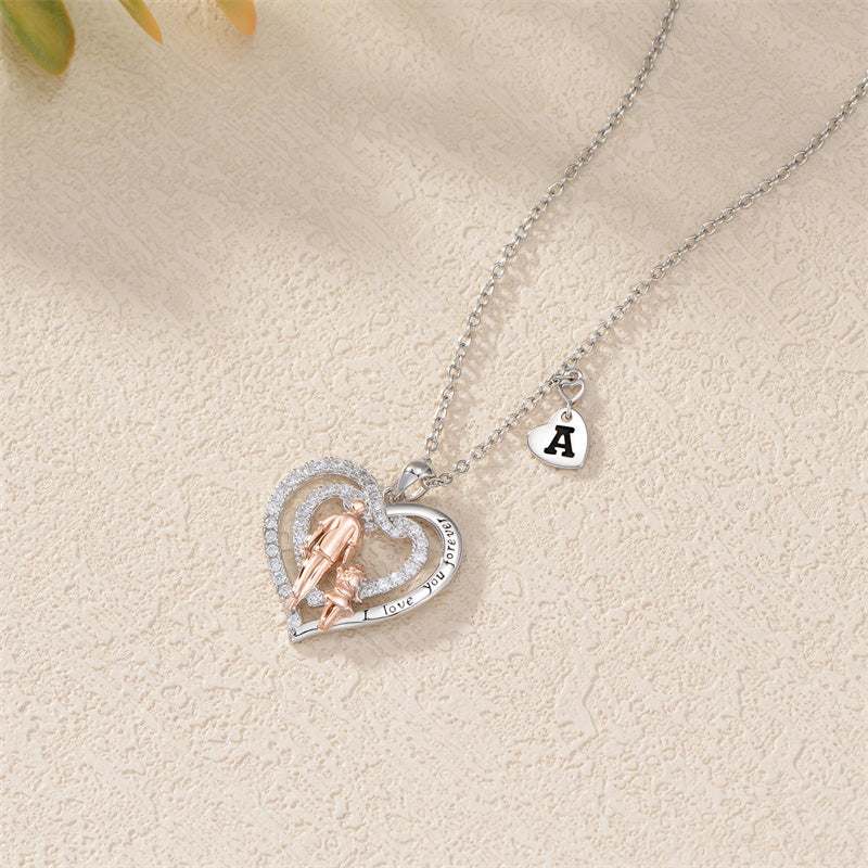 Sterling Silver Initial Father-Daughter Pendant Necklace Engraved with I Love You Forever