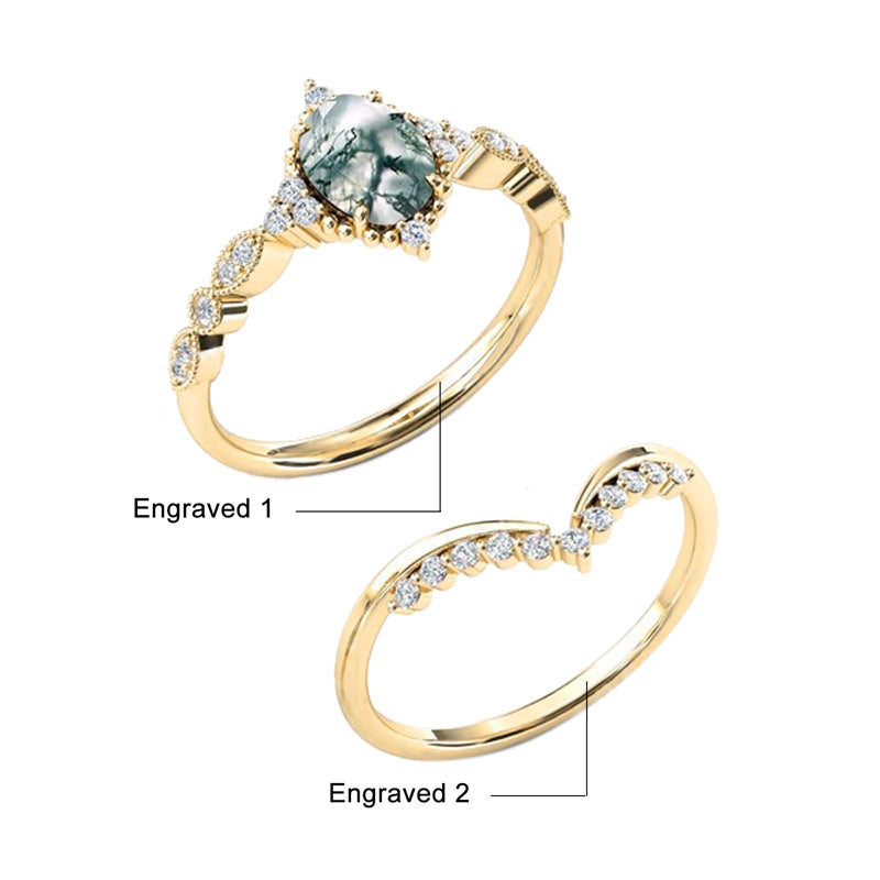 Sterling Silver Heart Moss Agate Set Engagement Wedding Ring