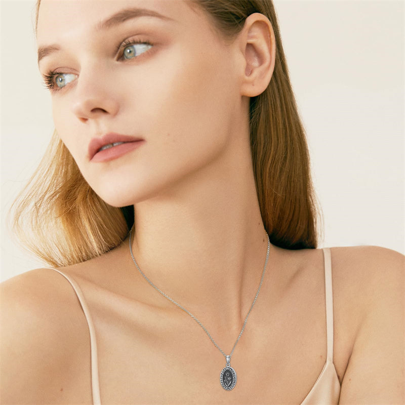 Sterling Silver Personalized Photo 12 Month Birth Flower Pendant Necklace