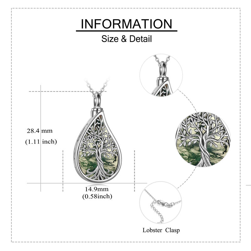 Sterling Silver Tree of Life Urn Necklaces Abalone Opal Shell Cremation Jewelry for Ashes