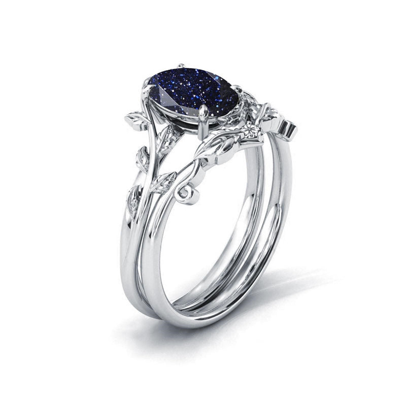 Sterling Silver Natural Moss Agate Blue Sandstone Opal Set Ring