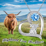 10K 14K 18K Gold Personalized Birthstone Highland Cow Pendent Necklace