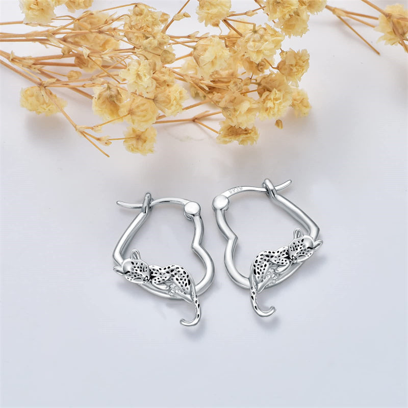 Sterling Silver Fox Frog Leopard Peacock Puppy Animal Hug Hoop Earrings