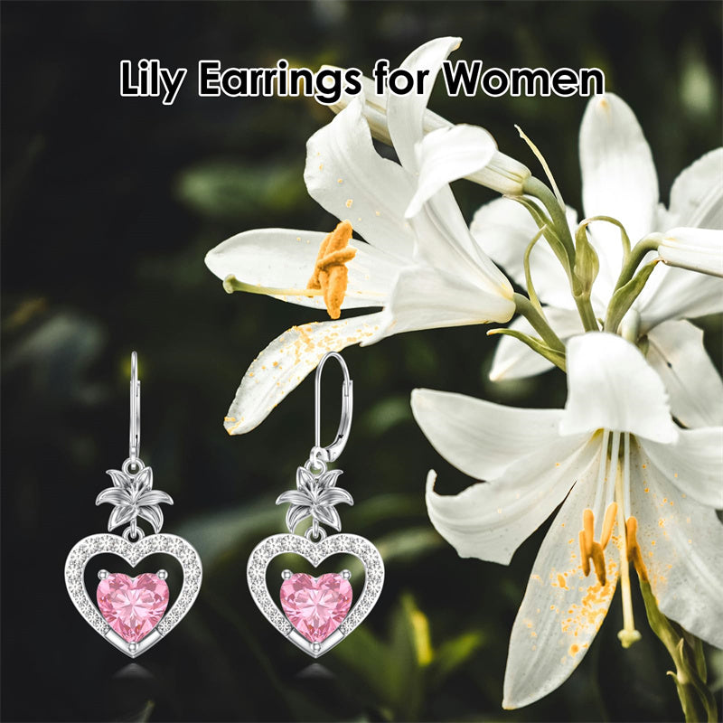 Sterling Silver Heart Cubic Zirconia Sunflower Rose Daisy Lily Lotus Hibiscus Dangle Earrings