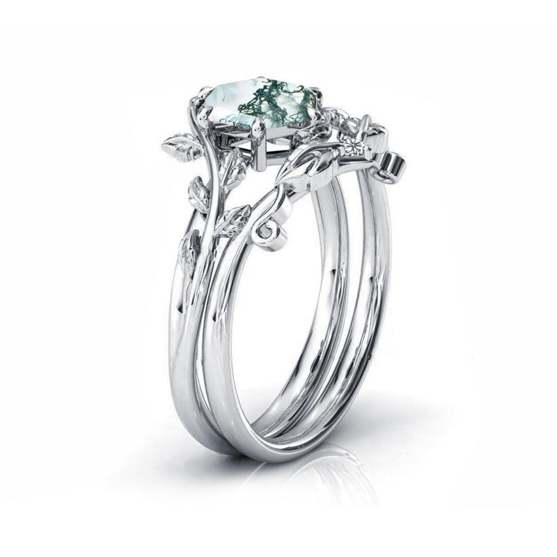 Sterling Silver Natural Moss Agate Blue Sandstone Opal Set Ring