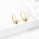 14K Yellow Gold Honey Bee Leverback Earrings