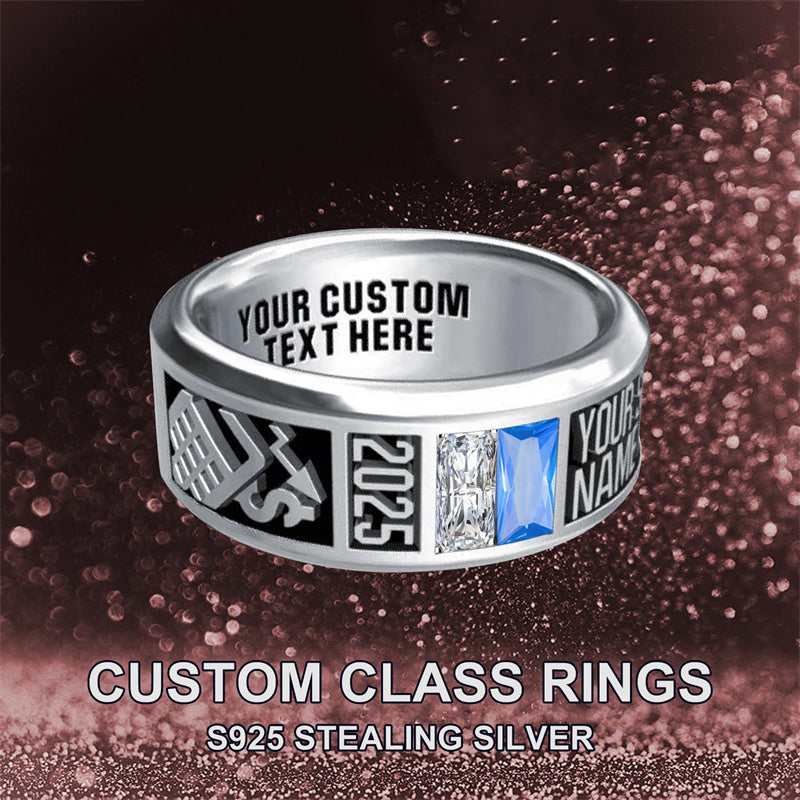 Sterling Silver Personalized 2 Birthstone Engraved 2025 Class Ring