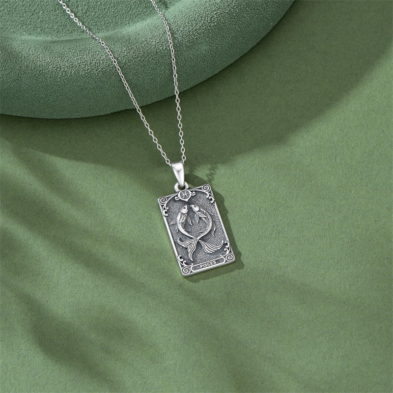 Sterling Silver Tarot Card 12 Zodiac Sign Pendant Necklace