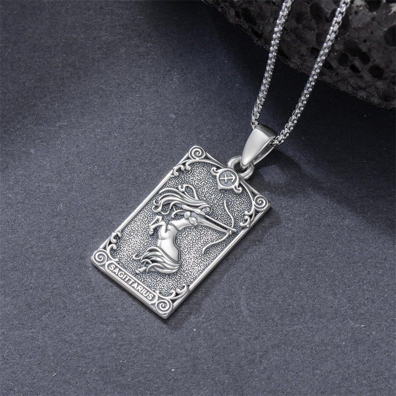 Sterling Silver Tarot Card 12 Zodiac Sign Pendant Necklace