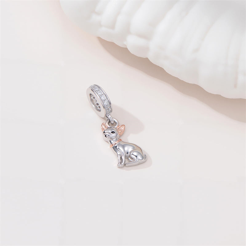 Sterling Silver Cubic Zirconia Yorkshire Boston Terrier Chihuahua Dachshund  Bead Charms