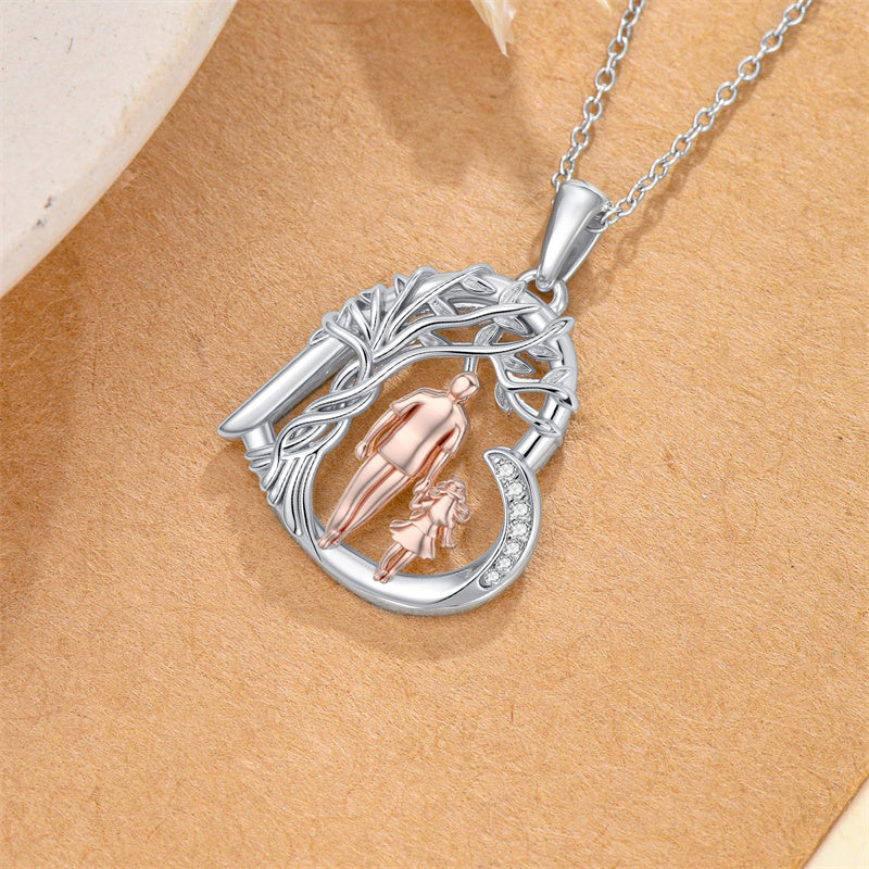 Sterling Silver Father Daughter Heart Pendant Necklace from Dad Gift for Daughter