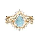 Sterling Silver 10K 14K 18K Gold  Pear Shaped Gemstone Engagement Rings Set