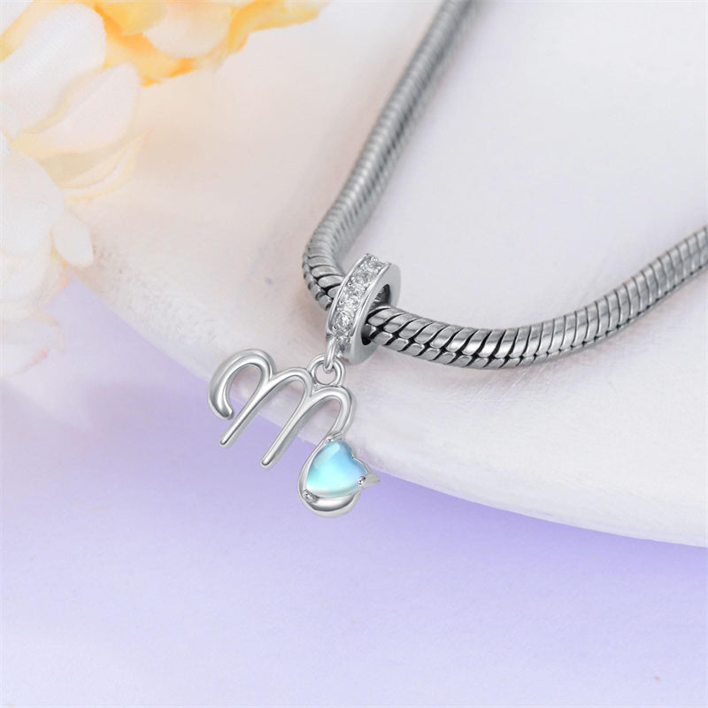 Sterling Silver Moonstone Initial Alphabet Charm Beads