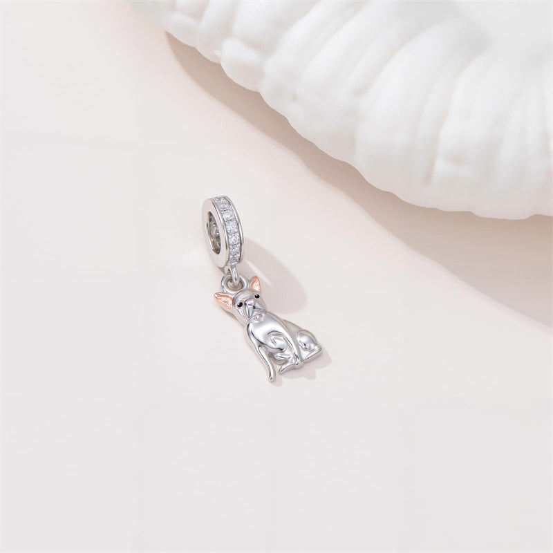 Sterling Silver Cubic Zirconia Yorkshire Boston Terrier Chihuahua Dachshund  Bead Charms