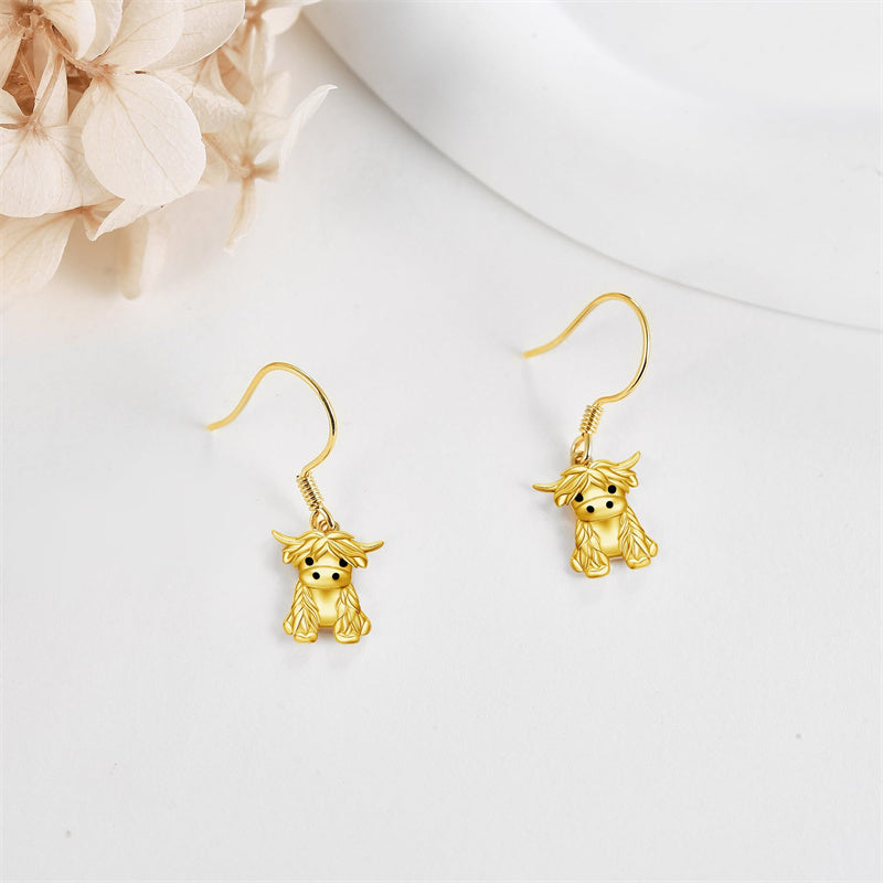 14K Gold Highland Cow Heart Stud Earrings