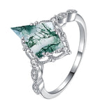 Sterling Silver Personalized Engraved Black Moss Agate Bridal Wedding Promise Engagement Ring for Women