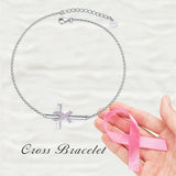 Sterling Silver Butterfly Cross Breast Cancer Awareness Bracelet