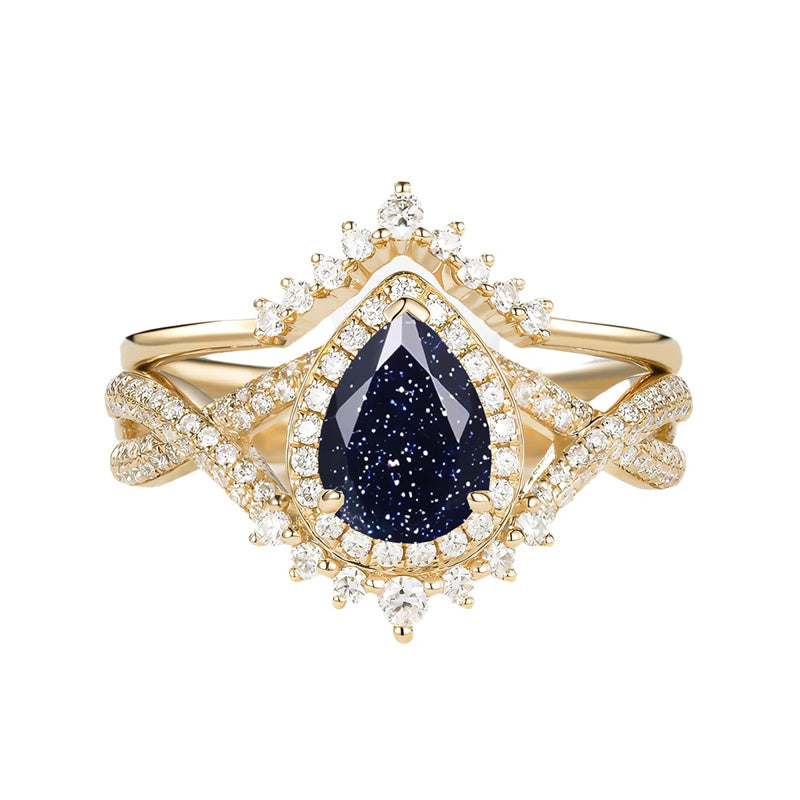 Sterling Silver 10K 14K 18K Gold  Pear Shaped Gemstone Engagement Rings Set