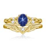 Sterling Silver 10K 14K 18K Gold  Oval Cut Unique Vine Gemstone Wedding Ring Set