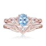 Sterling Silver 10K 14K 18K Gold  Oval Cut Unique Vine Gemstone Wedding Ring Set