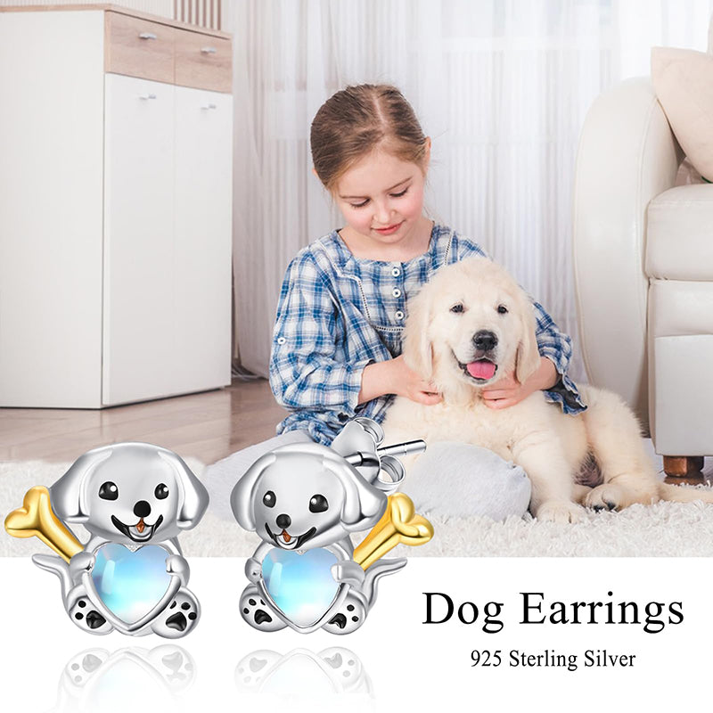 Sterling Silver Moonstone Axolotl Dog Cat Stud Earrings