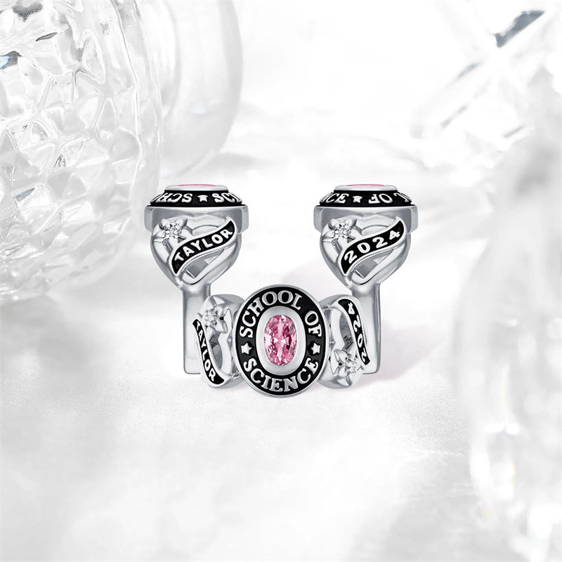 Sterling Silver Personalized Birthstone Engraved  2025 Graduation Class Ring for Women