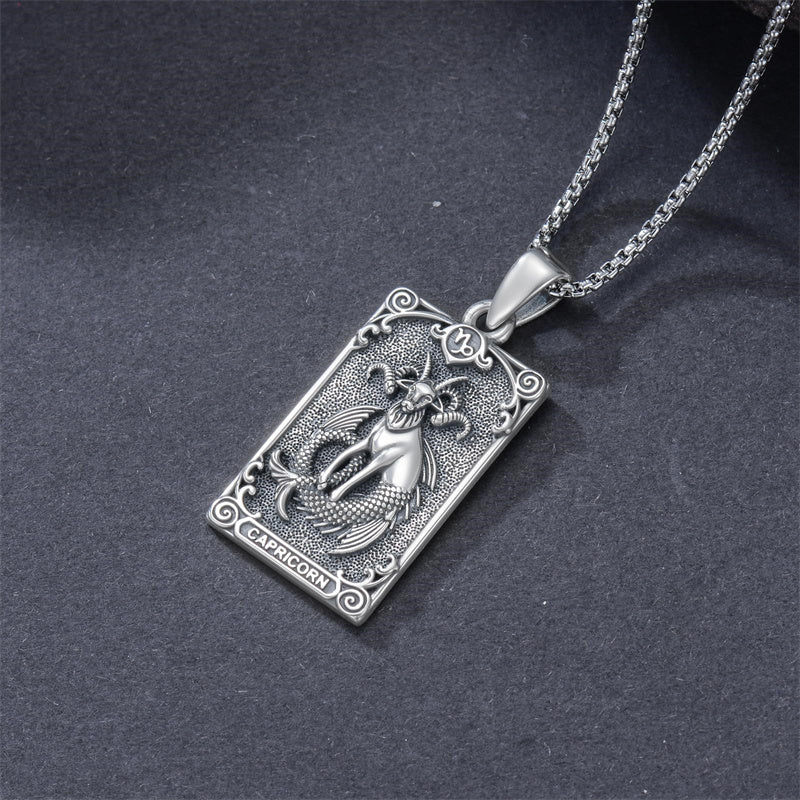 Sterling Silver Tarot Card 12 Zodiac Sign Pendant Necklace