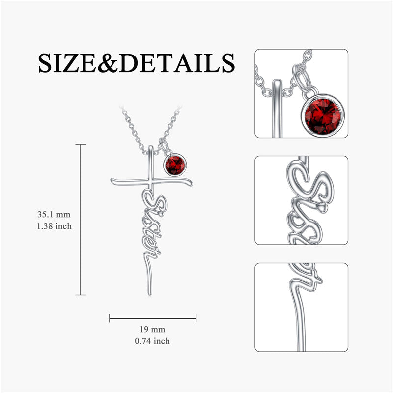 Sterling Silver Birthstone Sister Cross Pendant Necklace