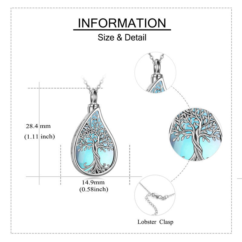 Sterling Silver Tree of Life Urn Necklaces Abalone Opal Shell Cremation Jewelry for Ashes