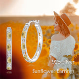 Sterling Silver Sunflower Hoop Earrings