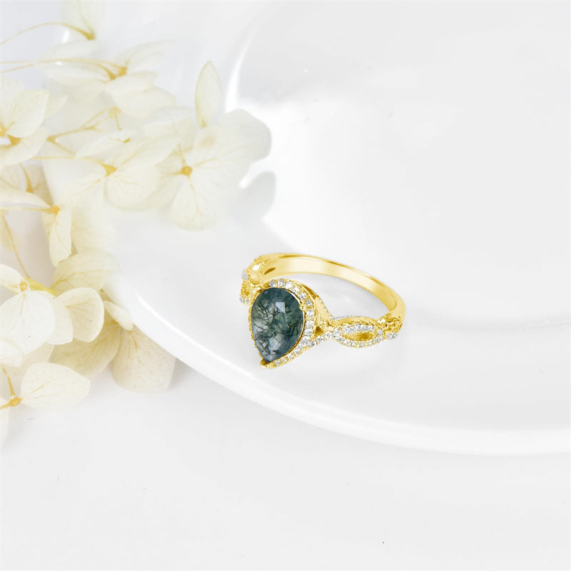Sterling Silver Natural Moss Agate Engagement Ring