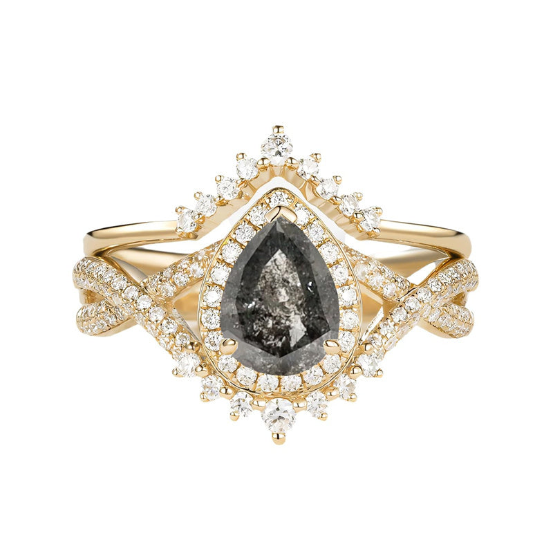 Sterling Silver 10K 14K 18K Gold  Pear Shaped Gemstone Engagement Rings Set