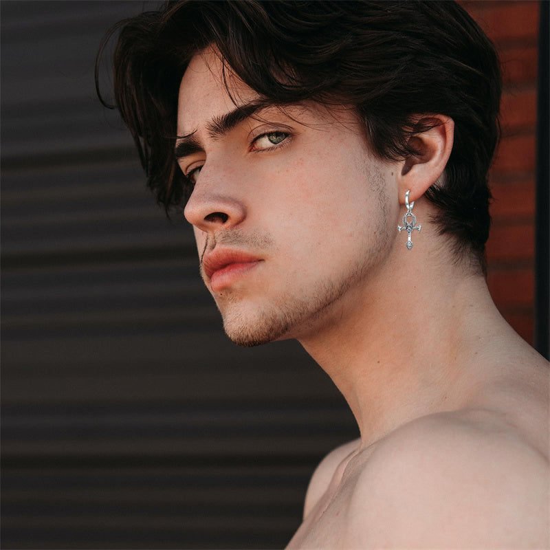 Sterling Silver Ankh Hoops Earrings