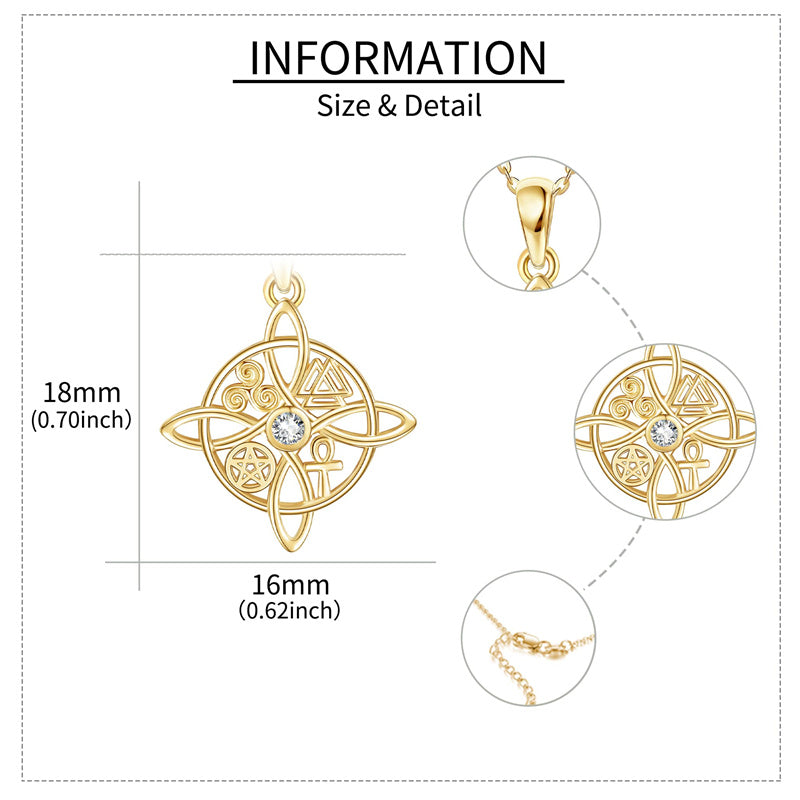 14K Yellow Gold Witches Knot Pendant Necklace