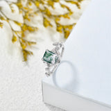 Sterling Silver 10K 14K 18K 2CT Natural Moss Agate Leaf Engagement Wedding Promise Rings Set