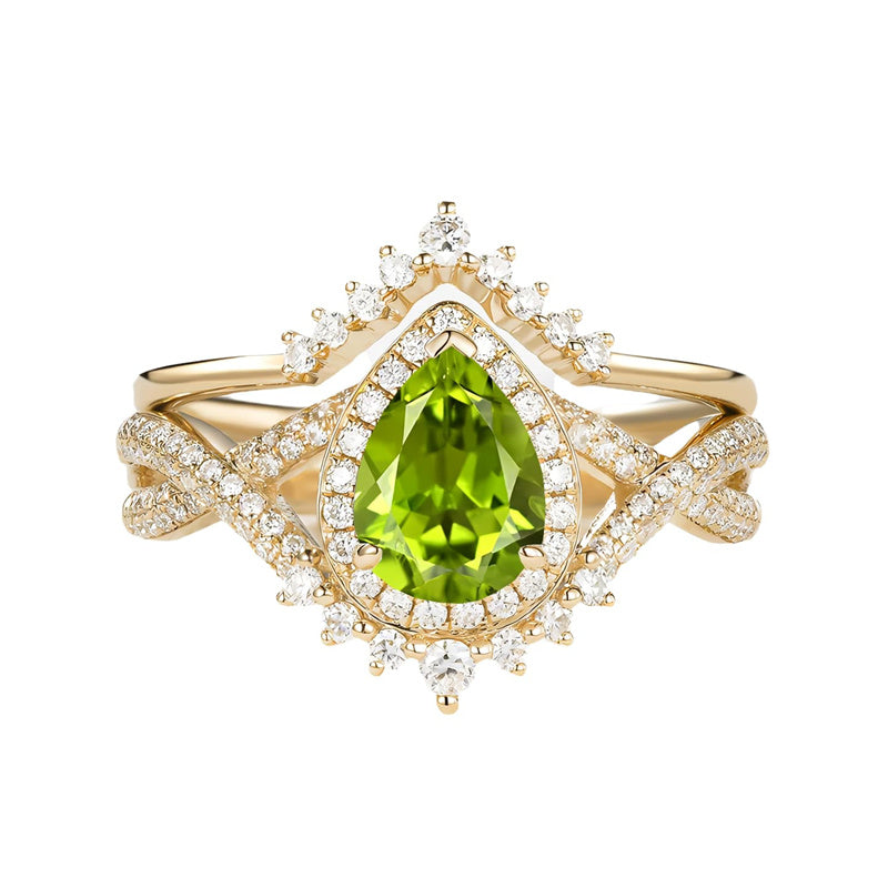 Sterling Silver 10K 14K 18K Gold  Pear Shaped Gemstone Engagement Rings Set