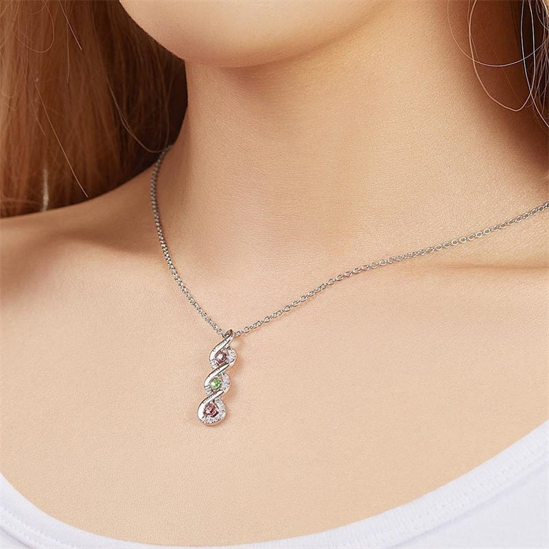 10K 14K 18K Gold Personalized Engraved &Birthstone Infinity Pendant Necklace