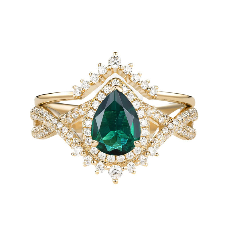 Sterling Silver 10K 14K 18K Gold  Pear Shaped Gemstone Engagement Rings Set