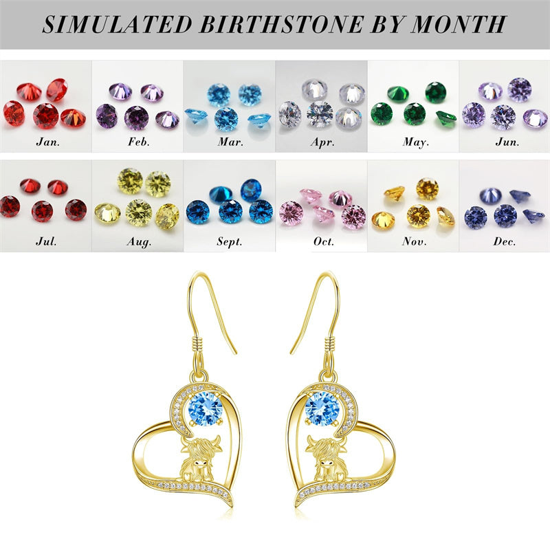 10K 14K 18K Gold Highland Cow Animal Earrings