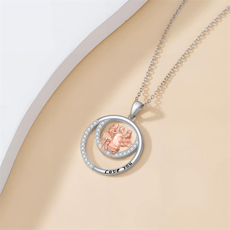 Sterling Silver Father-Daughter Pendant Necklace Engraved with Love You