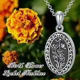 Sterling Silver Personalized Photo 12 Month Birth Flower Pendant Necklace