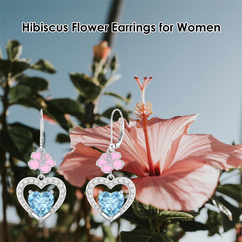 Sterling Silver Heart Cubic Zirconia Sunflower Rose Daisy Lily Lotus Hibiscus Dangle Earrings