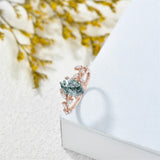Sterling Silver 10K 14K 18K 2CT Natural Moss Agate Leaf Engagement Wedding Promise Rings Set