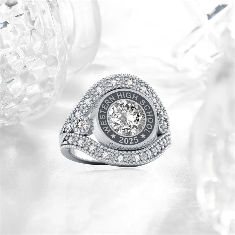 Sterling Silver Personalize Engraved Birthstone Class Ring for Women