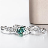 Sterling Silver 4.2 cttw Green Orange Red Moissanite Wedding Band Ring Set